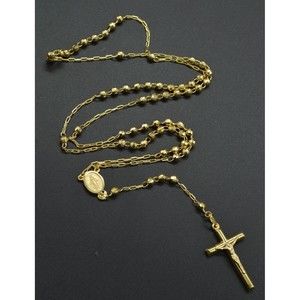10k Solid Yellow Gold Rosary virgin Mary Jesus Cross Necklace 18 9.3 gr